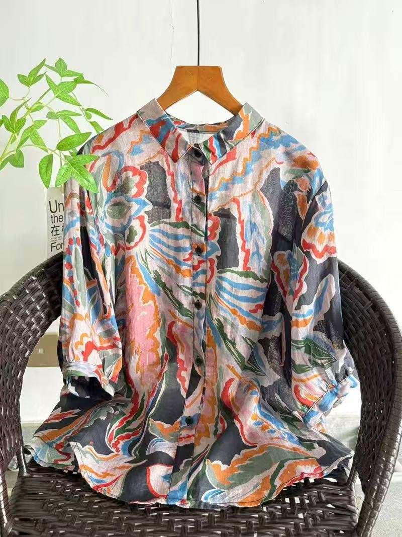 2026 Pure Ramie Print Shirt Wo - Summer Clothing Japan avaliação e preço