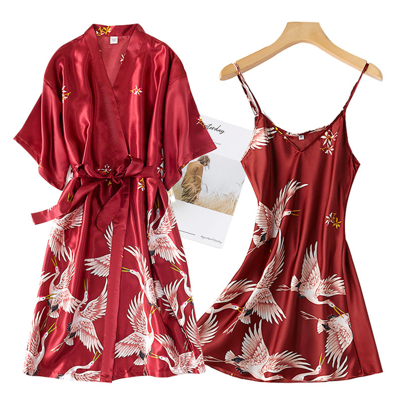 Burgundy Women 2PCS Faux Silk  - Summer Nights Clothing avaliação e preço